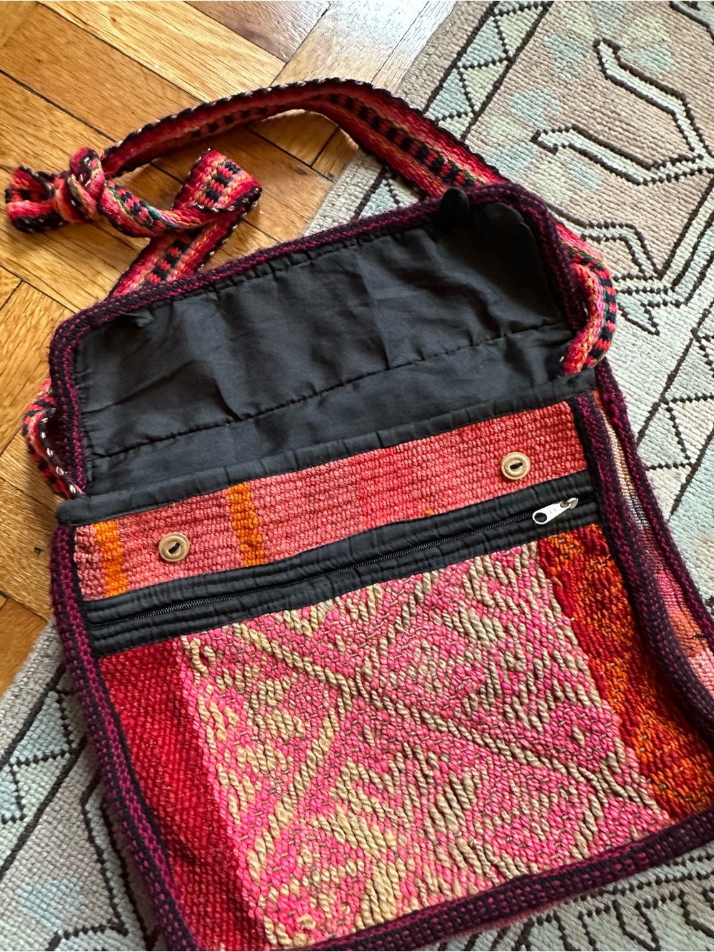 Handwoven Pink & Red Crossbody Bag - Boho Woven Shoulder Bag - Picture 2 of 5